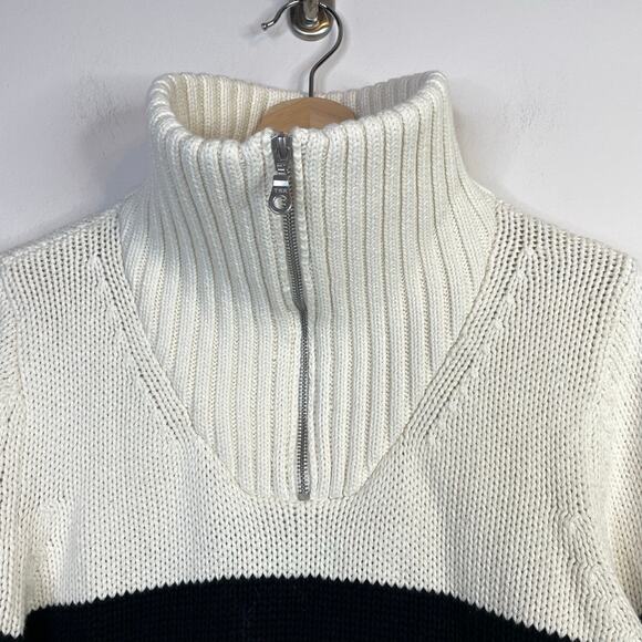 Kule The Matey Cream Black Stripe Chunky Cotton Knit Zip Collar Sweater womens S - Picture 5 of 17